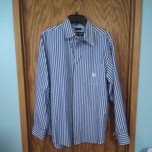 Chaps Men's Blue and White Striped Long Sleeved Button Up Shirt Medium